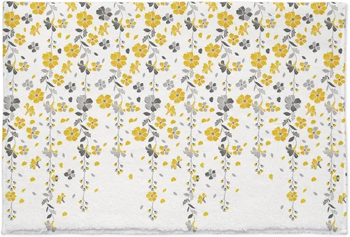 Vista 2 de LNU Alfombra de baño de 16 x 24 pulgadas, absorbente, peluda, alfombra de baño con flores caídas, amarillo, gris, fresco, tema de verano