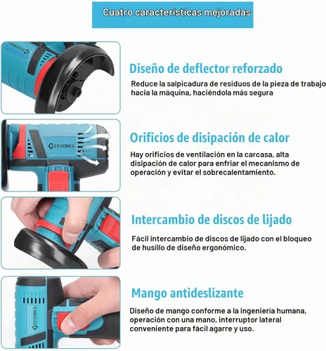 Vista 7 de Geevorks - Mini amoladora angular inalámbrica de 12 V 19500 RPM con 2 baterías de 2000 mAh, cuchillas de corte de nailon, disco de molienda/disco