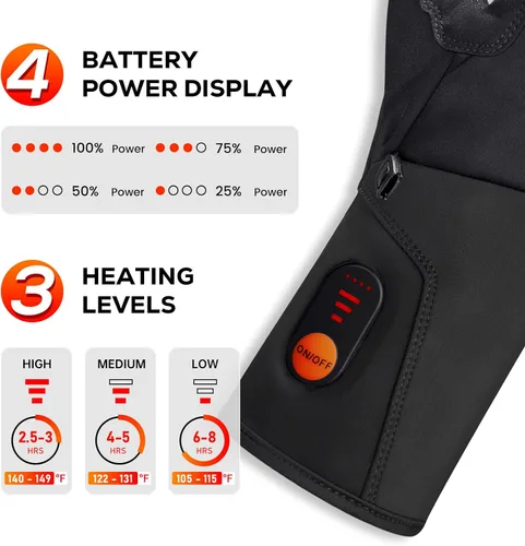 Vista 3 de Guantes calentados WASOTO para Hombres Mujeres, Guantes de Esquí con Pantalla Táctil, Impermeables, a Prueba de Viento, Recargables Eléctricamente