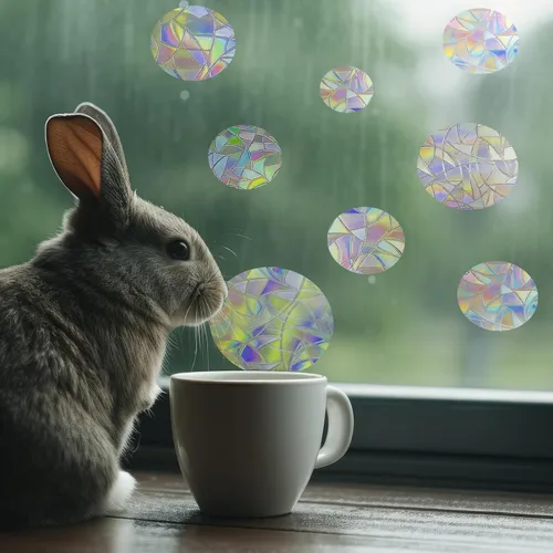 Vista 7 de ROROP 36 calcomanías de arco iris anticolisión para ventana, evita que los pájaros se colisionen en ventanas, vinilo prismático no adhesivo