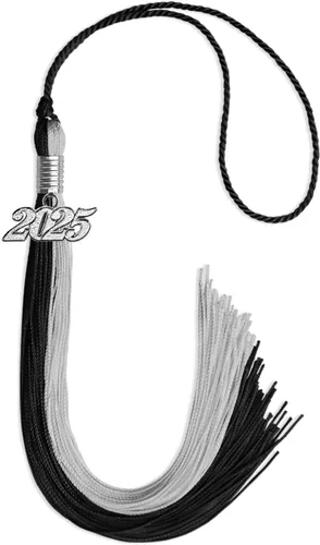 Vista 85 de Endea Graduation Borla de doble color con gota de fecha plateada (negro/oro antiguo, 2025)