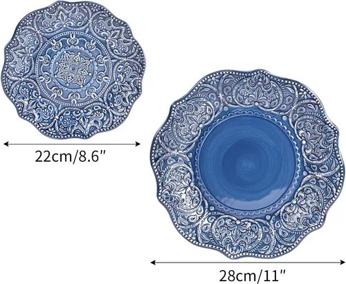 Vista 6 de Sungmor Vajilla Fina de Gres en Relieve para Cenas Elegantes, Juego de Platos de Cena de Porcelana de Estilo Barroco Antiguo de 2 Piezas