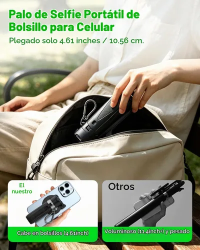 Vista 6 de CloudValley Palo magnético para selfie y mini trípode, estabilizador de mano extensible de rotación de 360°, agarre de cámara con control remoto