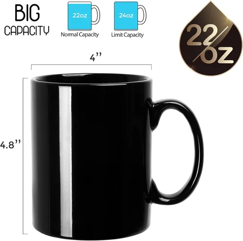 Vista 2 de harebe Taza de Café Extra Grande de 22 OZ, Taza de Té Gigante de Cerámica Lisa Boss, Gran Capacidad y Asa para Papá Hombres, Negro