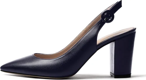 Vista 2 de WAYDERNS Zapatos de tacón de bloque con correa de tobillo puntiaguda mate para mujer, 3.5 pulgadas