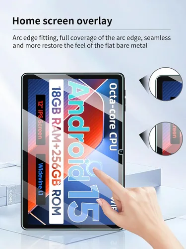 Vista 4 de Protector de pantalla para tabletas ECOPAD E50 Android 15 de 12 pulgadas, dureza 9H antiarañazos, sensible al tacto, bordes redondeados 2.5D, sin
