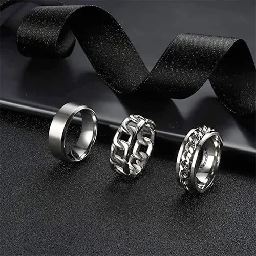 Vista 2 de FlgarGO 3 anillos giratorios de 0.315 pulgadas para hombres Anillos para aliviar la ansiedad y el estrés Anillos antiestrés de acero inoxidable