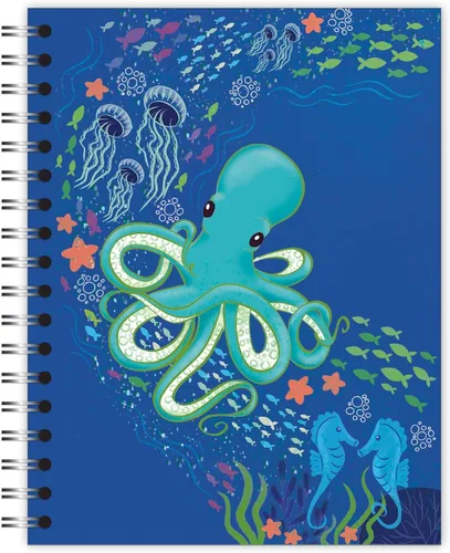 Vista 26 de Cuaderno pequeño de diseño encuadernado en espiral, diseño de puesta de sol en la playa, 9.75 x 7.5 pulgadas, 70 hojas, 100% reciclado, poages