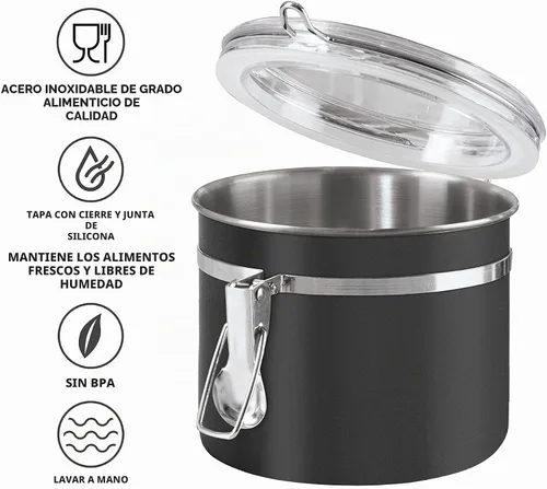 Vista 3 de Oggi Recipiente de cocina de acero inoxidable de 26 onzas líquidas, negro - Tapa hermética con cierre, parte superior transparente - Ideal