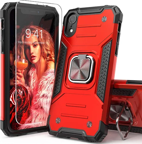 Vista 13 de Funda protectora ligera para iPhone Xs con protector de pantalla, absorción de golpes, resistente a prueba de caídas con soporte para automóvil