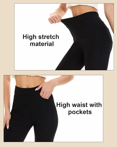 Vista 4 de Tagoo Pantalones de vestir para mujer, estilo casual, de cintura alta, elásticos, ajustados, para oficina, trabajo, leggings con bolsillos