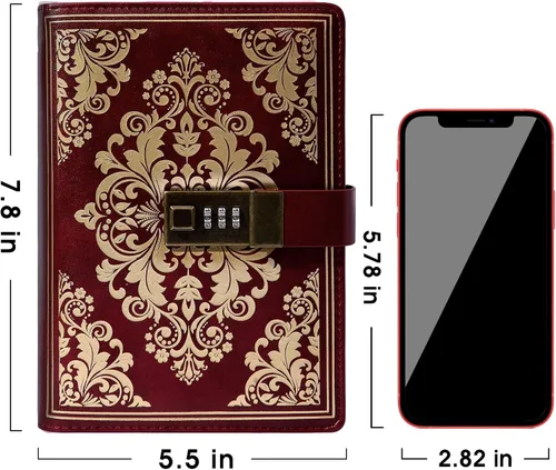 Vista 4 de CAGIE Diario de bloqueo para mujer, diario vintage recargable con candado, 224 páginas, diario de cuero con cerradura para escritura de secretos