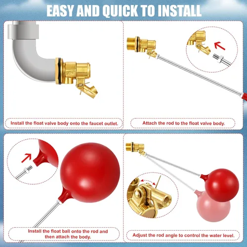 Vista 5 de Válvula de flotador de acero inoxidable de 3/4 pulgadas para tanque de agua y canal, diseño resistente con varilla de ángulo ajustable, bola