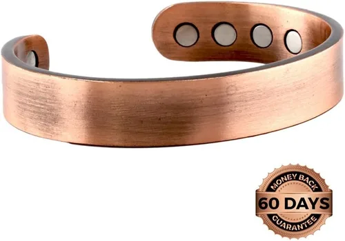 Vista 3 de Pulsera de cobre puro, magnética, pesada, de manguito para hombre, con 8 imanes de 3500 Gauss