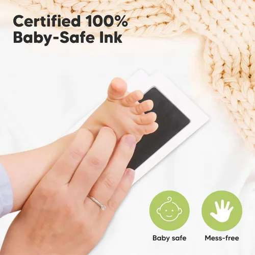 Vista 4 de Kit de huellas de bebé sin tinta, 3 almohadillas negras de impresión sin tinta de secado instantáneo + 6 tarjetas de impresión, kit de huellas
