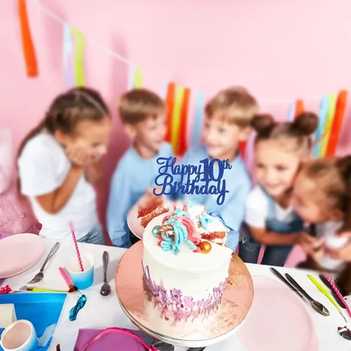 Vista 4 de Gyufise 1 decoración para pastel de cumpleaños número 10 con purpurina azul para tarta de 10 años de edad, decoraciones fabulosas para tartas