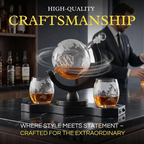 Vista 5 de Juego de decantador de whisky con globo giratorio y 2 vasos para whisky grabados - Regalos para hombres, papá, aniversario, cumpleaños, inauguración