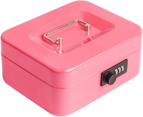 Vista 12 de Decaller Caja de dinero con cerradura de combinación, caja de seguridad de metal pequeña con bandeja de dinero, 7 4/5 x 6 4/5 x 3 3/5 pulgadas