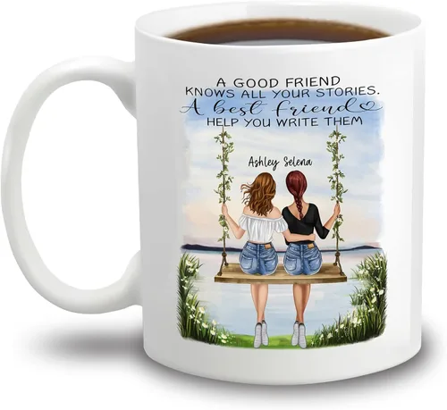 Vista 13 de Taza personalizada con texto en inglés "There Are Friends There Is Family And Then There Are Friends That Become Family", taza de café personalizada