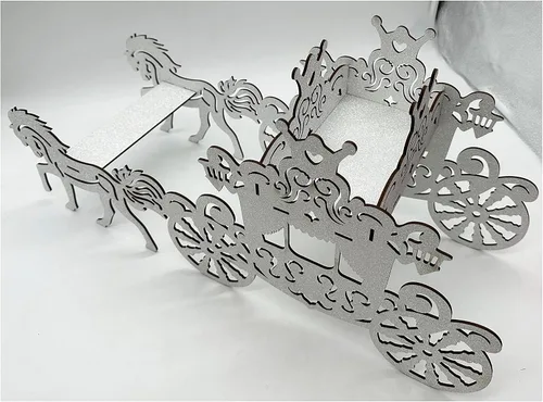 Vista 5 de Caballo y carruaje de madera 3D para cumpleaños, carruaje de princesa, centro de mesa, cenicienta, entrenador, regalos de boda, accesorios de boda