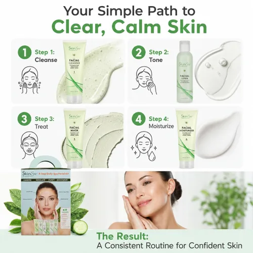 Vista 7 de Juego completo de cuidado de la piel facial de 4 pasos, 6 productos de tamaño completo para todo tipo de piel, incluyendo sensibles, sin sulfatos