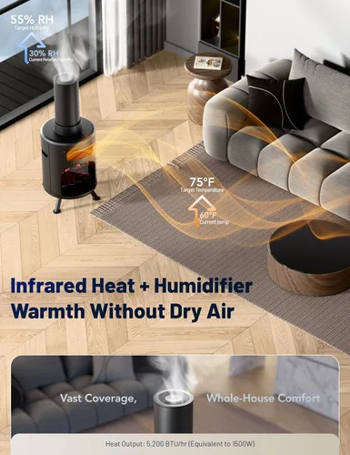 Vista 2 de DR. INFRARED HEATER DR-991 Calentador de Espacio de Chimenea Eléctrica Portátil con Humidificador y Control Remoto, Calor Infrarrojo, Efecto