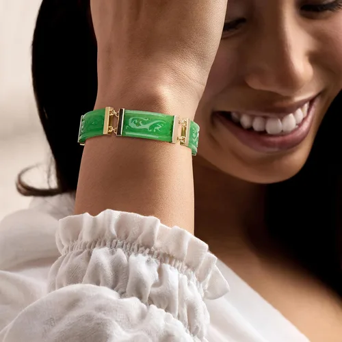 Vista 2 de Ross-Simons Jade Dragon Bracelet With 18kt Gold Over Sterling