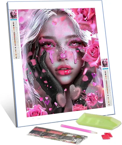 Vista 28 de Kits de pintura de diamantes 5D para adultos, Terror Girl Taladro completo, punto de cruz de diamante redondo, no hables, pintura de diamantes por