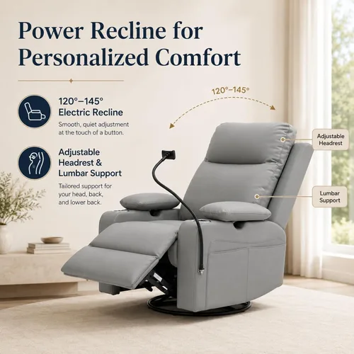 Vista 3 de Power Glider Recliner, Swivel Rocking, USB, Adjustable Arms (Gray)