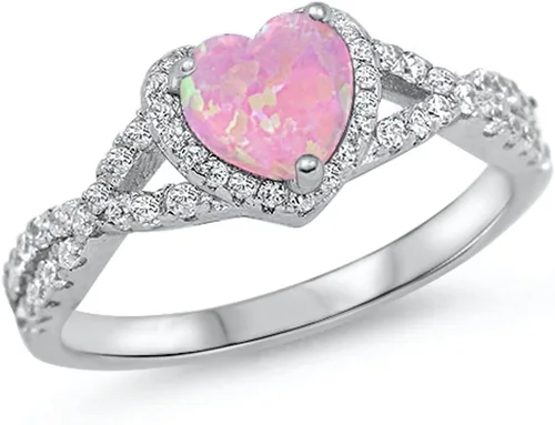 Vista 10 de Elige tu color. Anillo de compromiso de plata fina con diseño de corazón y halo Claro