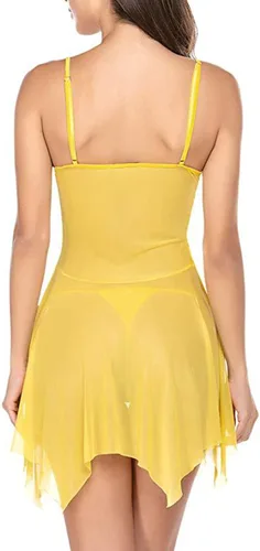 Vista 4 de Lencería para mujer con cierre frontal, babydoll de encaje, sexy, cuello en V, ropa de dormir de malla, camisola exótica
