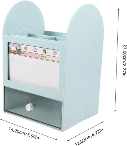 Vista 2 de NOLITOY Organiza tu escritorio, caja de suministros de bolígrafos multisección, color azul, para niños y niñas, estudiantes, profesores, padres