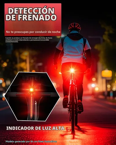 Vista 3 de DARKBEAM Luz trasera inteligente para bicicleta, con sensor de freno/luz, recargable USB-C, IP64 impermeable, 5 modos de luz, luz trasera
