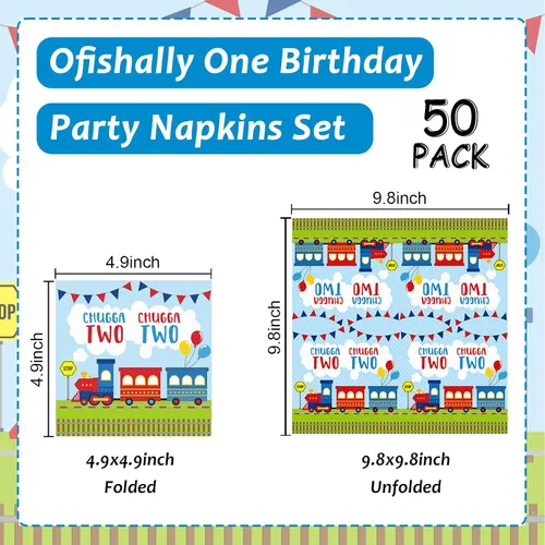 Vista 2 de Qyeahkj Juego de 50 servilletas desechables de Chugga Chugga dos dos servilletas de papel para fiesta de transporte, para fiestas de cumpleaños