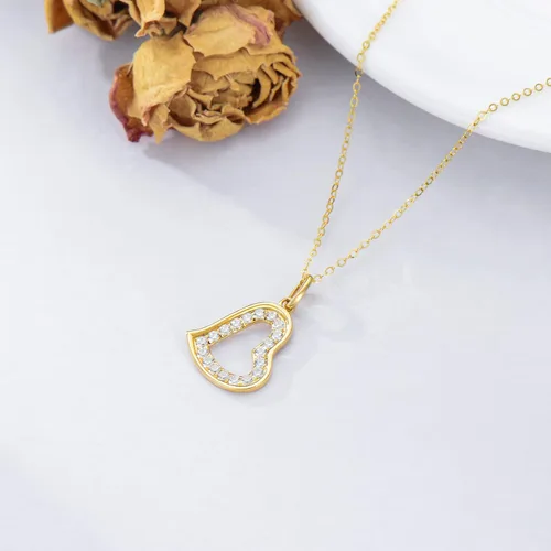 Vista 3 de Collar de corazón de diamantes naturales de oro macizo de 14 quilates para mujer, colgante de corazón de doble amor, regalo de Navidad para ella