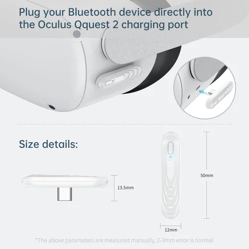 Vista 5 de TATAVR Transmisor de audio inalámbrico Bluetooth para Oculus Quest 2, adaptador Bluetooth 5.0 tipo C para auriculares Meta Quest 2 VR