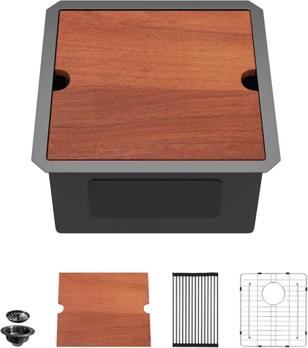 Vista 11 de Dcolora Fregadero de barra pequeño dorado de 13 x 15 pulgadas, acero inoxidable 304 de calibre 16, tablero de cubierta para ahorrar espacio