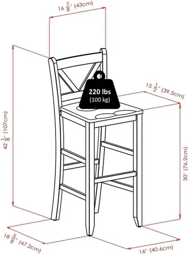 Vista 3 de Winsome Mesa de comedor Kingsgate de madera de 3 piezas con 2 sillas de bar con respaldo en V