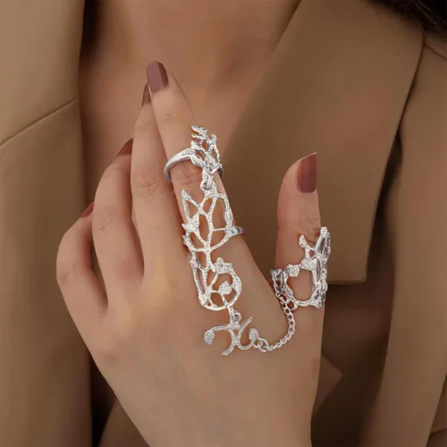 Vista 5 de Anillo de dedo ajustable estilo punk gótico vintage, anillo completo y de dos dedos para mujer
