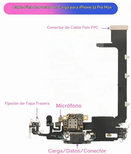 Vista 7 de Reemplazo para iPhone 11 Pro Max Puerto de carga Dock Conector para iPhone 11 Pro Max Puerto de carga Reemplazo USB Cargador Junta Flex Cable
