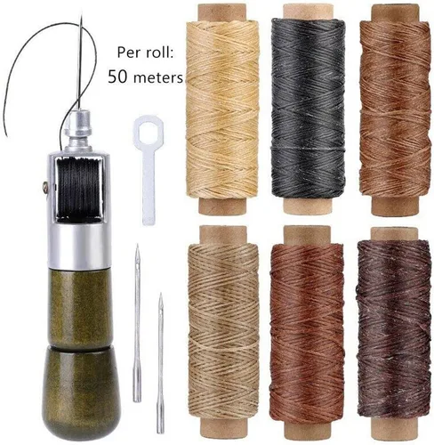 Vista 2 de Kit de hilo de coser de cuero con hilo encerado, herramienta manual de costura rápida (tipo 1)