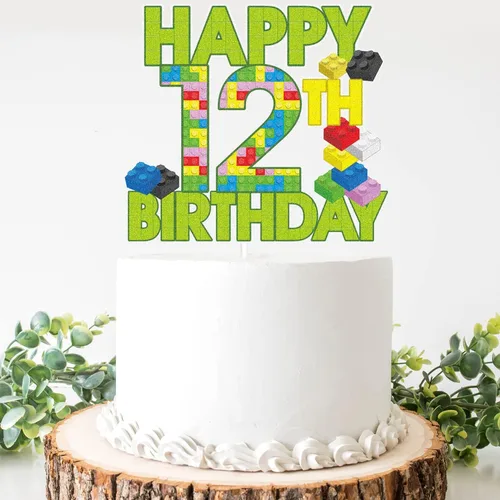Vista 9 de Decoración de pastel de bloque de construcción de feliz 5º cumpleaños – Juegos de rompecabezas para fiesta de 5 cumpleaños de niño, suministros