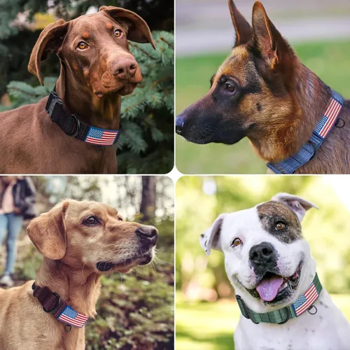 Vista 6 de Collar Táctico de Servicio Pesado para Perro Ajustable de Nailon para Mascotas Hebilla de Liberación Rápida con 2 Anillos en D con Parche para Negro