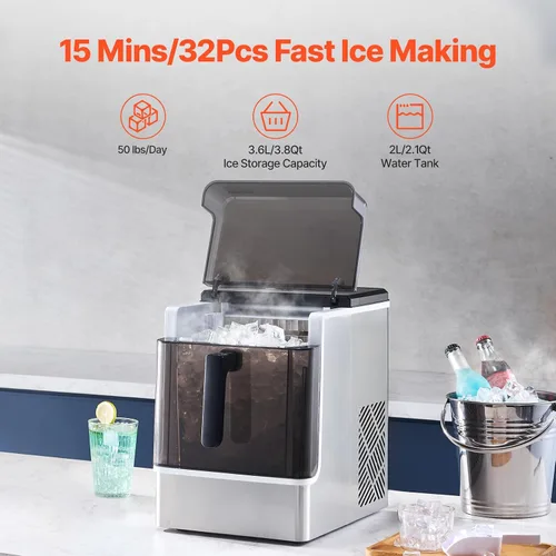 Vista 3 de VEVOR Encimera para hacer cubitos de hielo, 32 cubos listos en 15 minutos, máquina de hielo portátil autolimpiante de 50 libras/24 horas