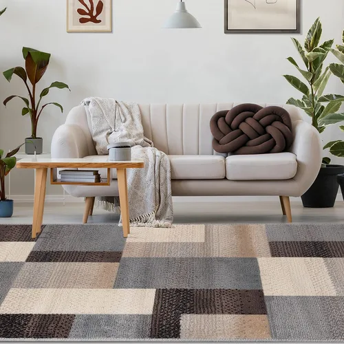 Vista 24 de BLUENILEMILLS Fiji - Colección de alfombras contemporáneas para interiores, alfombra geométrica de retazos moderna con respaldo de yute duradero