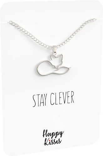 Vista 4 de Happy Kisses Collar de zorro Colgante con mensaje "Stay Clever" Bonito regalo para cualquier mujer o niño que ama a los zorros, 18", Metal