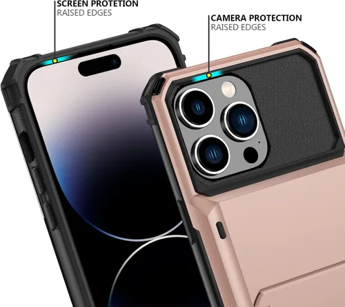 Vista 196 de Nvollnoe - Funda para iPhone 14 con tarjetero [tienda de 5 tarjetas] Negro - Almacenamiento más grande