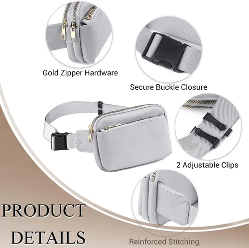 Vista 3 de Riñonera cruzada para mujer, cangurera de moda para mujer, cintura pequeña, bolsa de pecho con correa ajustable, 02 Gris PU