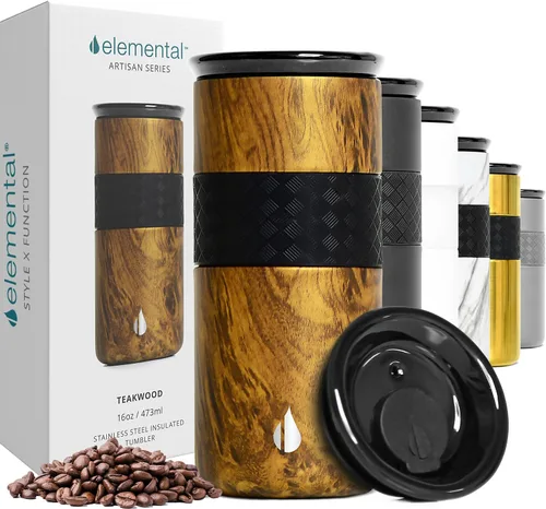 Vista 10 de Elemental Artisan Vaso Térmico Aislado, Taza de Viaje para Café de Triple Pared, Vaso Térmico de Café Reutilizable de Acero Inoxidable con Tapa