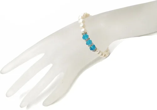 Vista 2 de Linpeng Elegante pulsera de piedra natal de perlas cultivadas de agua dulce para mujer, turquesa, 7 5 pulgadas de EE. UU